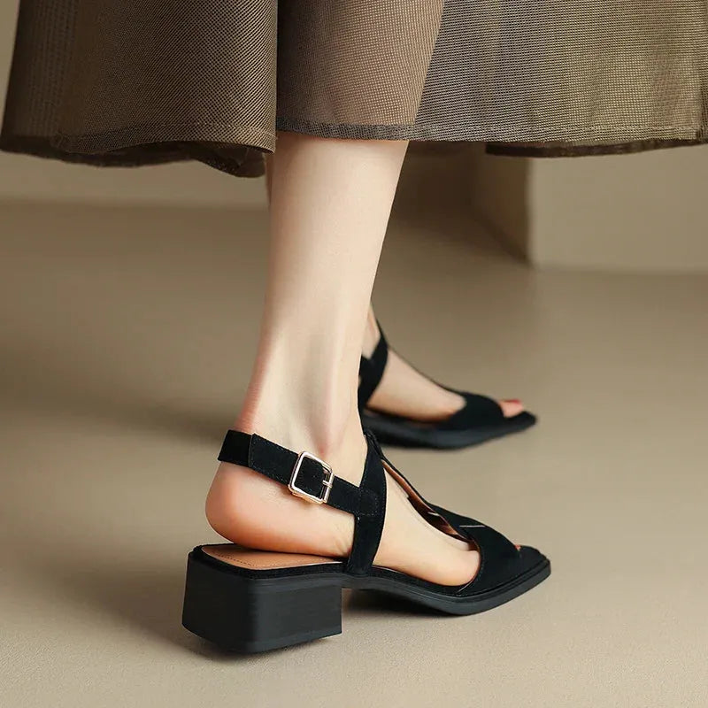 Suede T-Strap Sandals for Women - Comfortable Casual Footwear for Summer - Stylish Open-Toe Design