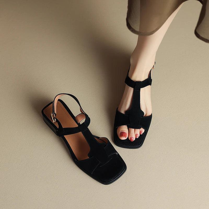 Suede T-Strap Sandals for Women - Comfortable Casual Footwear for Summer - Stylish Open-Toe Design