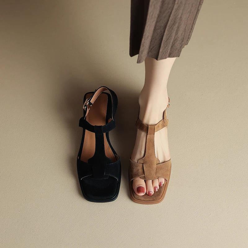 Suede T-Strap Sandals for Women - Comfortable Casual Footwear for Summer - Stylish Open-Toe Design