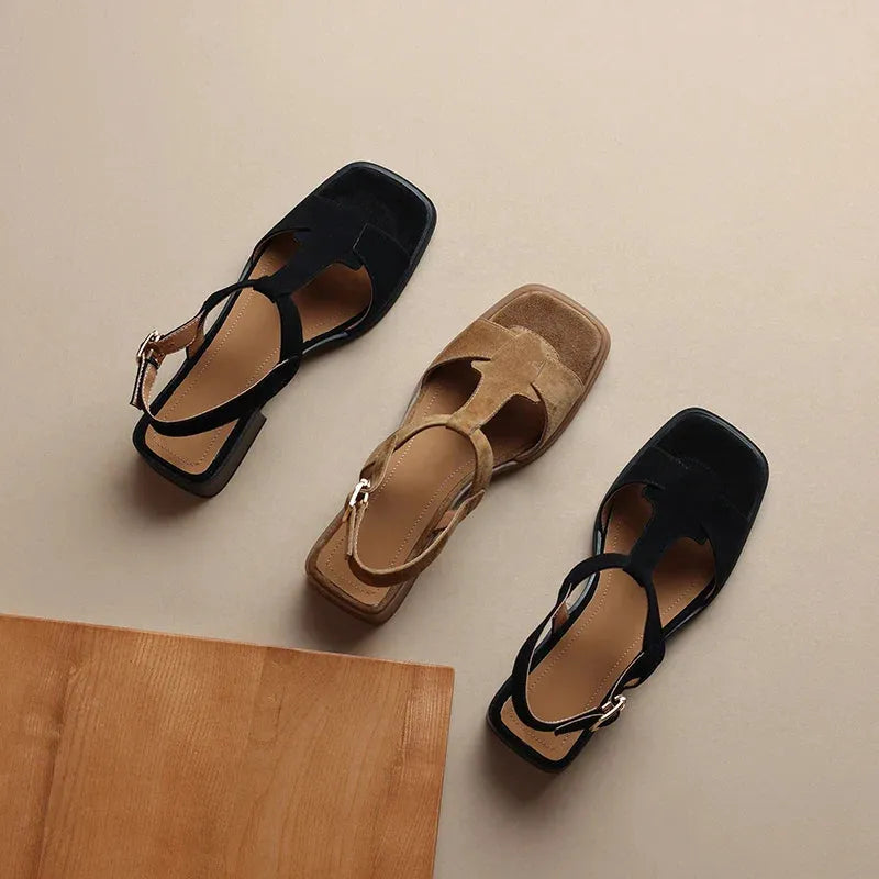 Suede T-Strap Sandals for Women - Comfortable Casual Footwear for Summer - Stylish Open-Toe Design