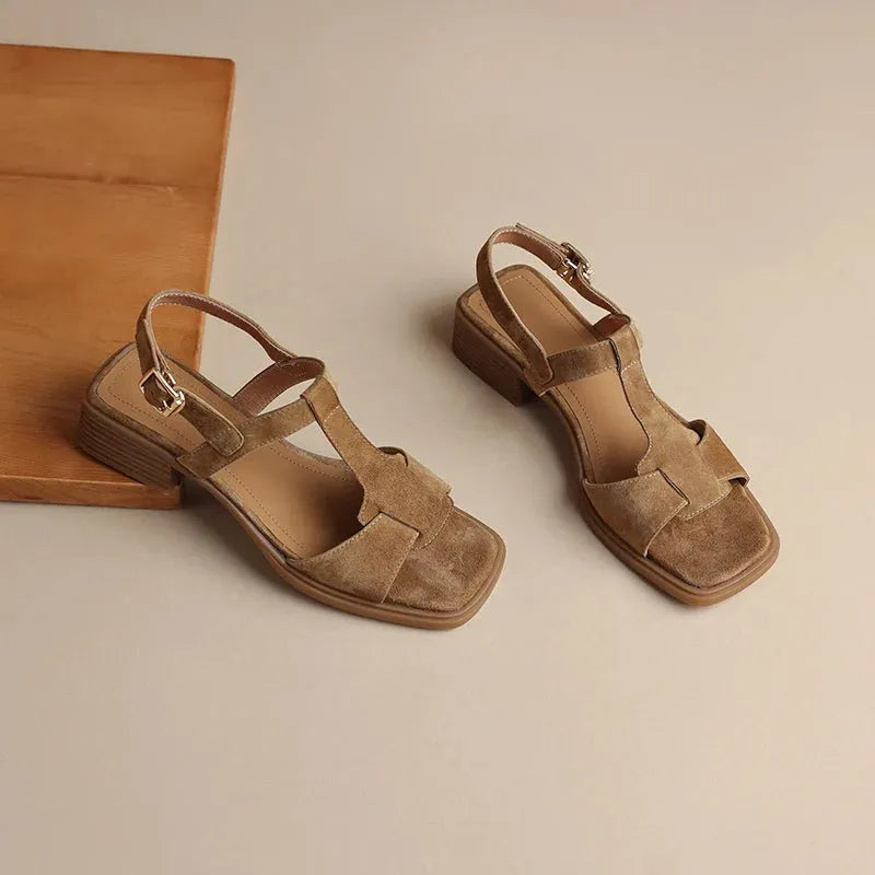Suede T-Strap Sandals for Women - Comfortable Casual Footwear for Summer - Stylish Open-Toe Design