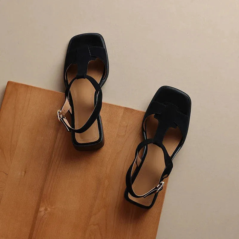 Suede T-Strap Sandals for Women - Comfortable Casual Footwear for Summer - Stylish Open-Toe Design