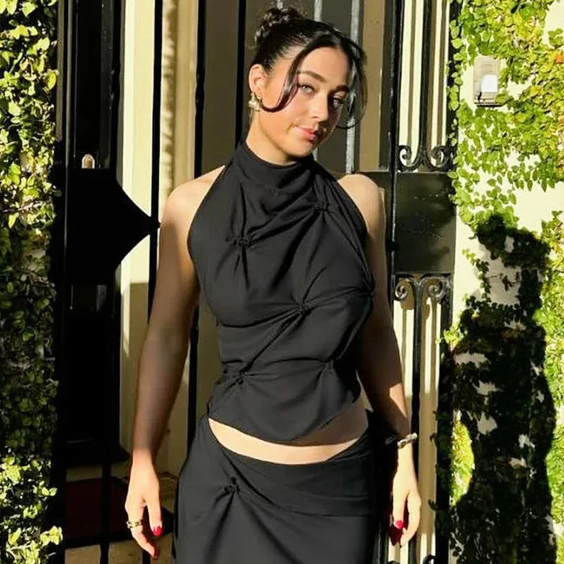 Tie-Back Halter Top for Women - Lightweight Fabric, Casual Summer Style, Perfect for Beach or Outdoor Events