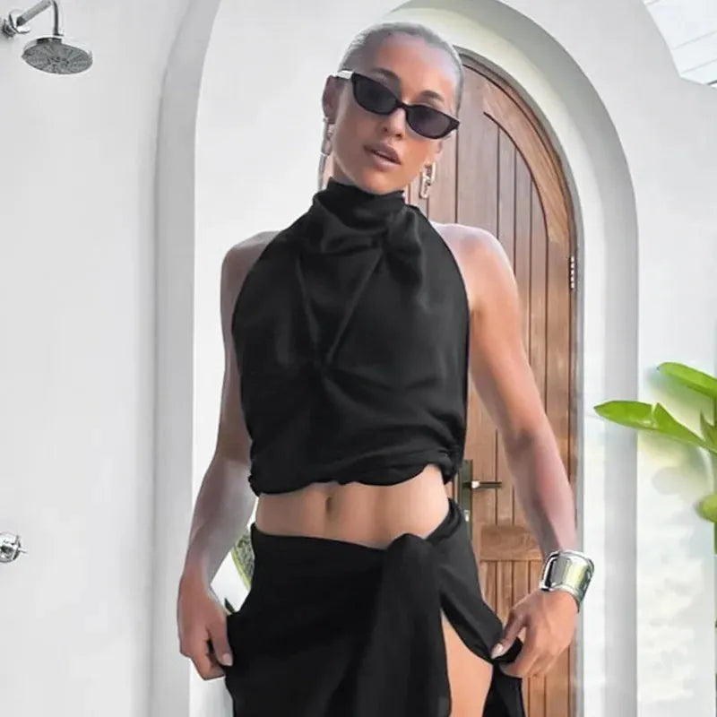 Tie-Back Halter Top for Women - Lightweight Fabric, Casual Summer Style, Perfect for Beach or Outdoor Events