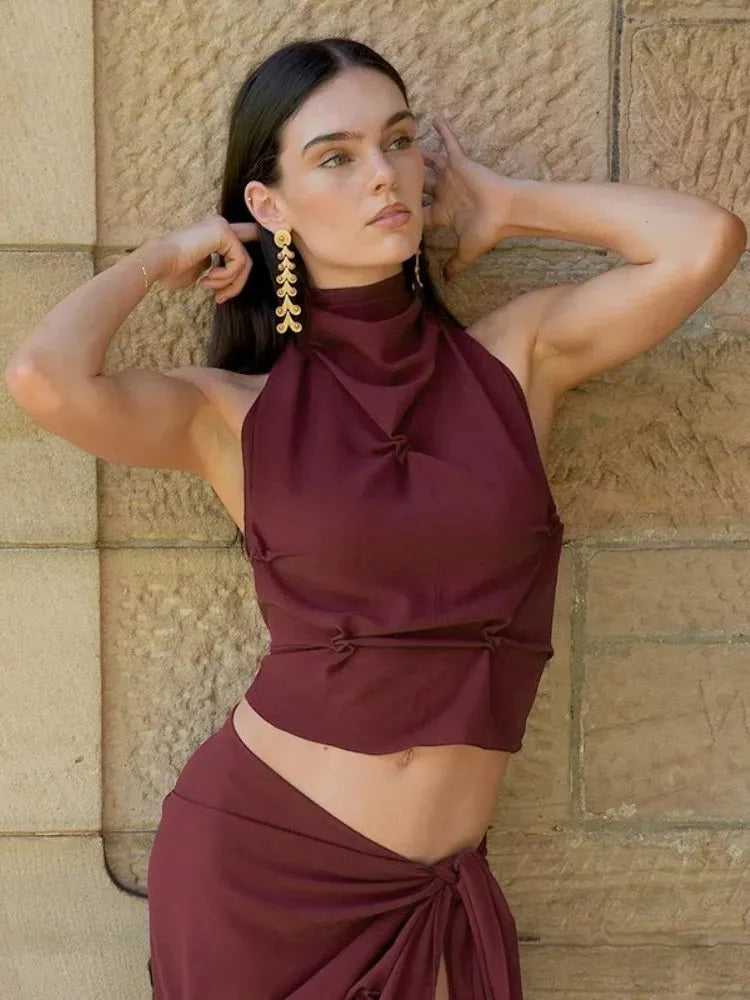 Tie-Back Halter Top for Women - Lightweight Fabric, Casual Summer Style, Perfect for Beach or Outdoor Events