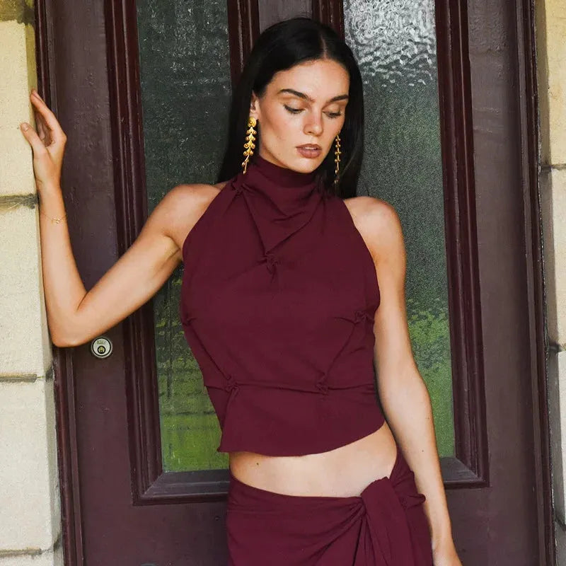 Tie-Back Halter Top for Women - Lightweight Fabric, Casual Summer Style, Perfect for Beach or Outdoor Events