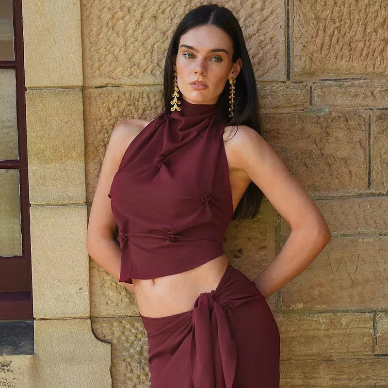 Tie-Back Halter Top for Women - Lightweight Fabric, Casual Summer Style, Perfect for Beach or Outdoor Events