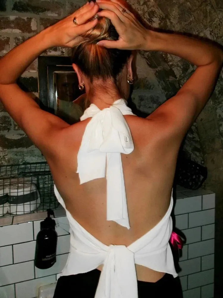 Tie-Back Halter Top for Women - Lightweight Fabric, Casual Summer Style, Perfect for Beach or Outdoor Events