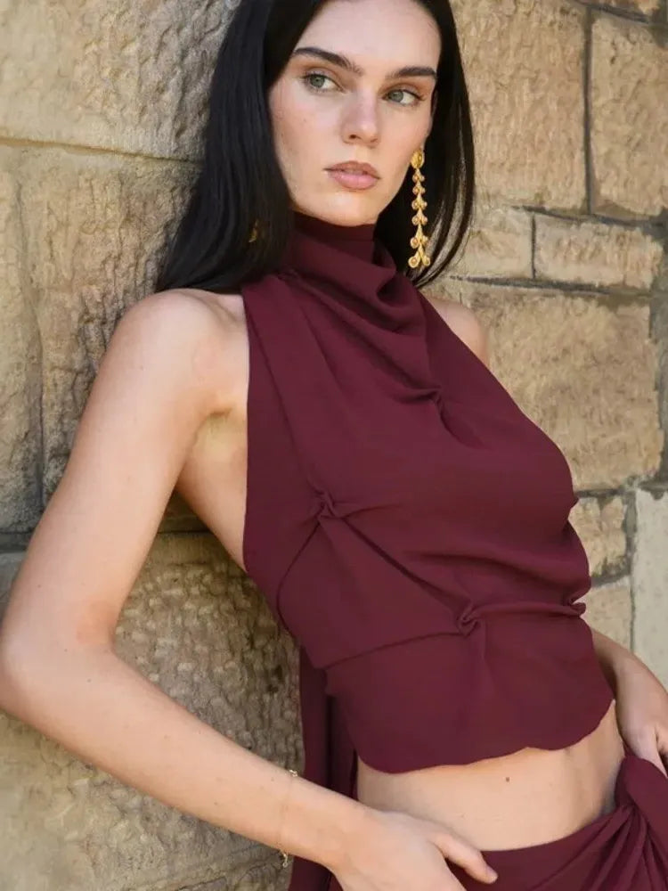 Tie-Back Halter Top for Women - Lightweight Fabric, Casual Summer Style, Perfect for Beach or Outdoor Events