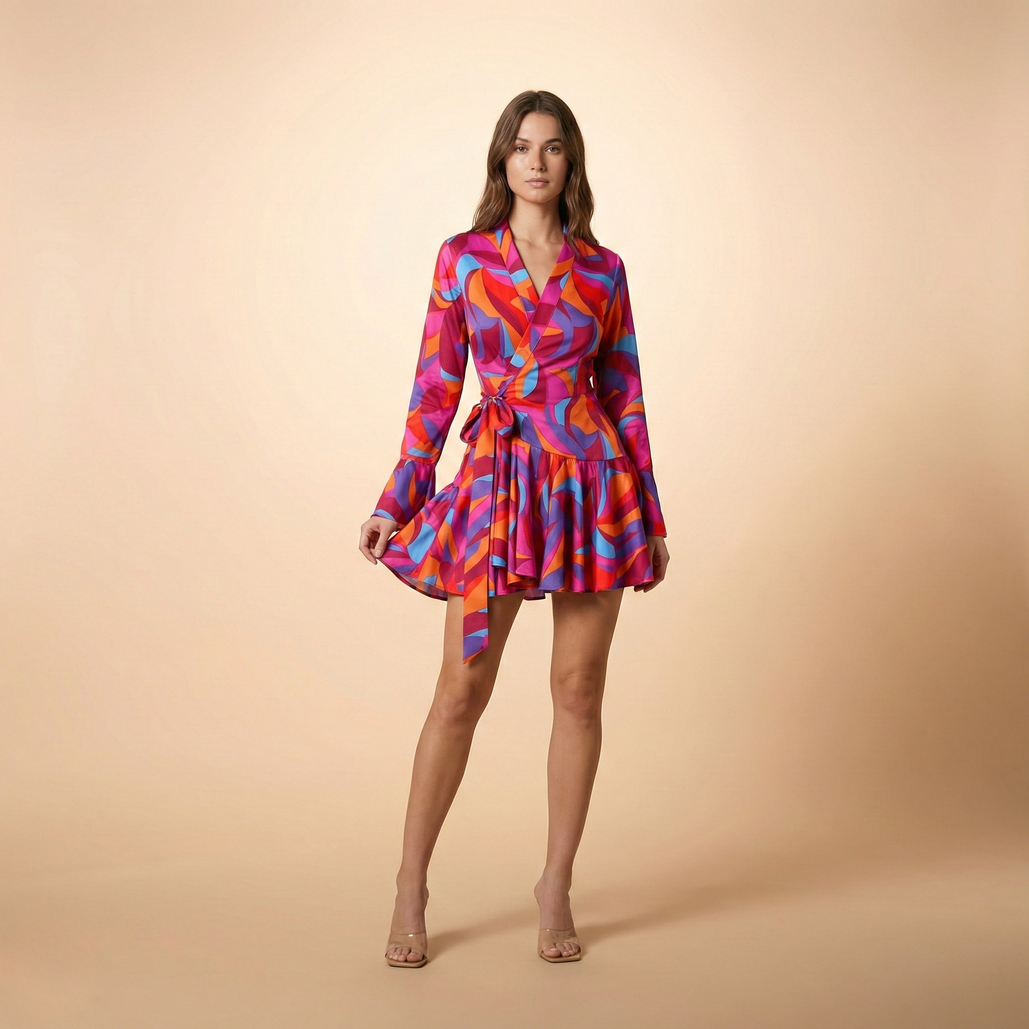 Tie-Dye V-Neck Dress for Women - Soft Cotton Fabric, Casual Summer Wear, Lightweight and Comfortable