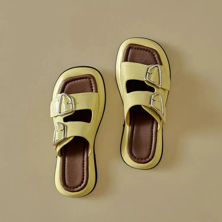 Twin-Buckle Slide Sandals for Women - Comfortable Casual Footwear for Everyday Wear - Available in Multiple Colors