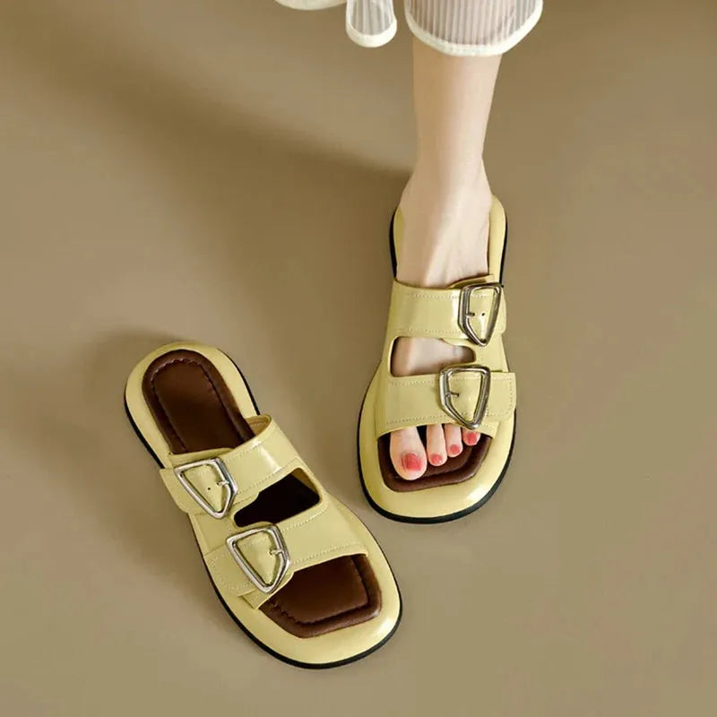 Twin-Buckle Slide Sandals for Women - Comfortable Casual Footwear for Everyday Wear - Available in Multiple Colors