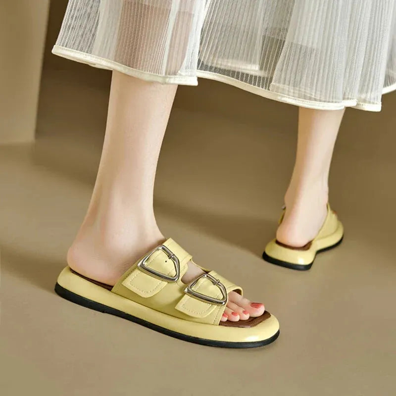 Twin-Buckle Slide Sandals for Women - Comfortable Casual Footwear for Everyday Wear - Available in Multiple Colors