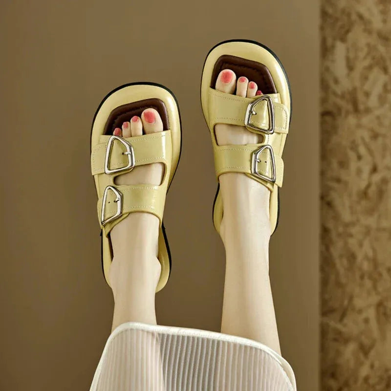 Twin-Buckle Slide Sandals for Women - Comfortable Casual Footwear for Everyday Wear - Available in Multiple Colors