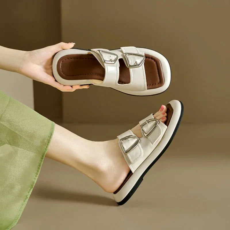 Twin-Buckle Slide Sandals for Women - Comfortable Casual Footwear for Everyday Wear - Available in Multiple Colors