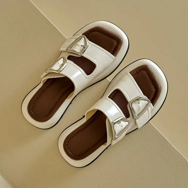 Twin-Buckle Slide Sandals for Women - Comfortable Casual Footwear for Everyday Wear - Available in Multiple Colors
