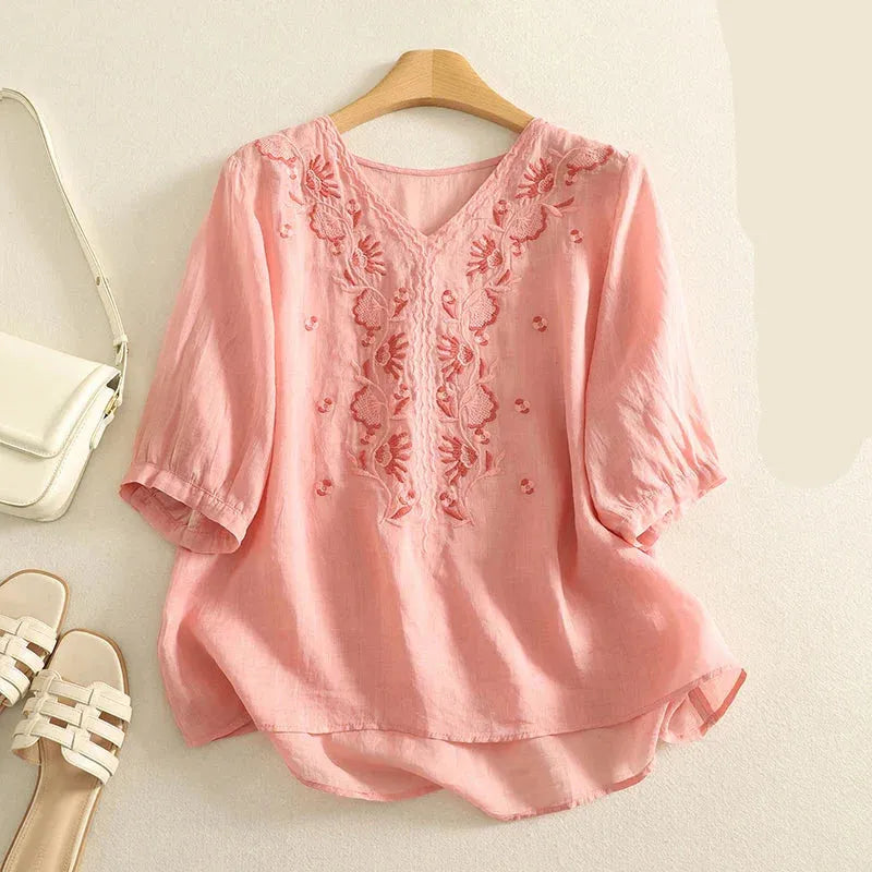 V-Neck Cotton Blouse for Women | Casual Everyday Wear | Lightweight and Comfortable Top