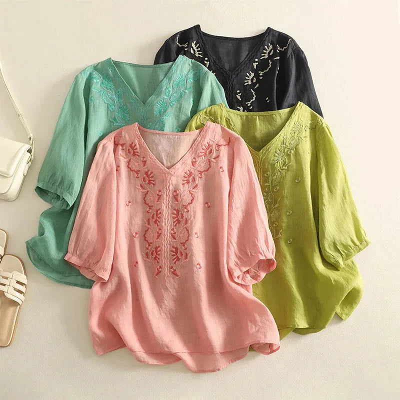 V-Neck Cotton Blouse for Women | Casual Everyday Wear | Lightweight and Comfortable Top