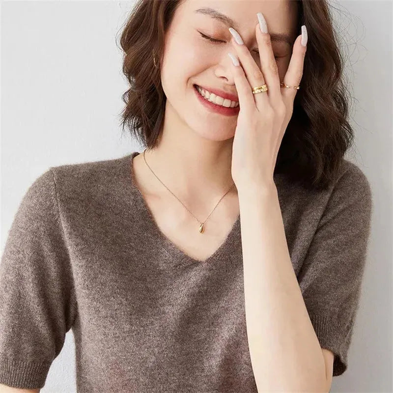 V-Neck Knit Top for Women - Soft Cotton Blend - Casual Everyday Wear - Available in Multiple Colors