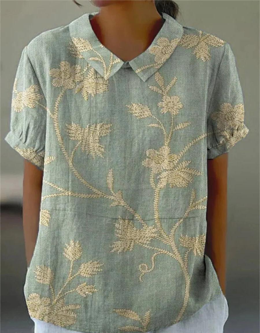 Vintage Floral Pattern Women's Blouse - Lightweight Cotton Top for Casual Wear and Everyday Style