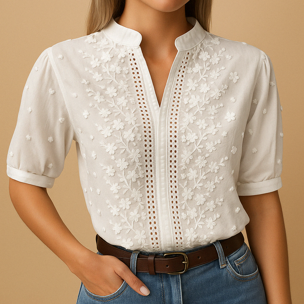 White Women's Blouse - Lightweight Cotton, Casual Chic Design for Everyday Wear