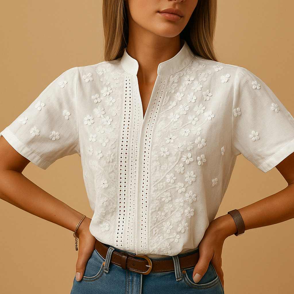 White Women's Blouse - Lightweight Cotton, Casual Chic Design for Everyday Wear