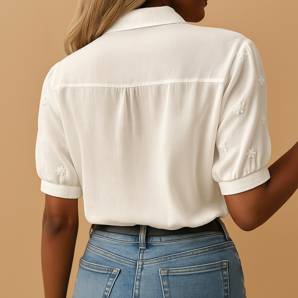 White Women's Blouse - Lightweight Cotton, Casual Chic Design for Everyday Wear
