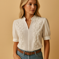 White Women's Blouse - Lightweight Cotton, Casual Chic Design for Everyday Wear