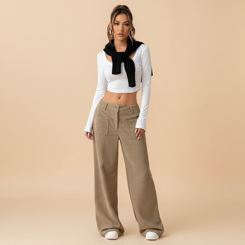 Wide Leg Casual Trousers for Women - Lightweight Cotton Blend - Perfect for Everyday Wear