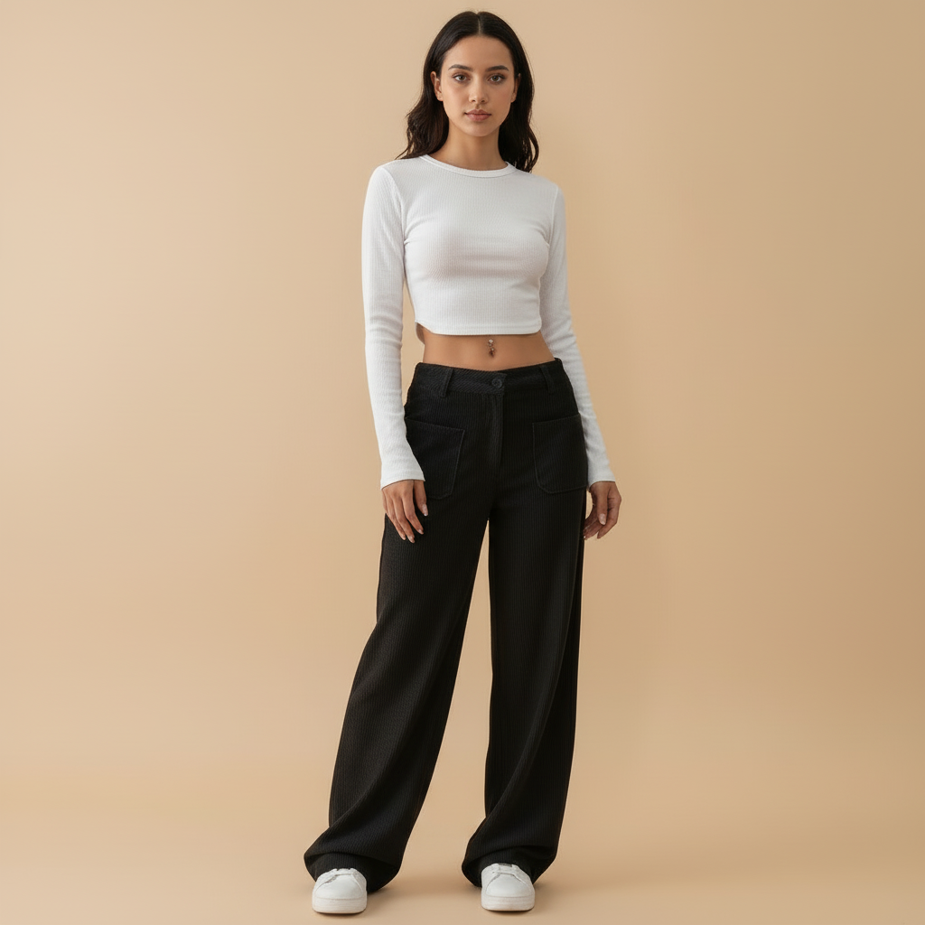 Wide Leg Casual Trousers for Women - Lightweight Cotton Blend - Perfect for Everyday Wear