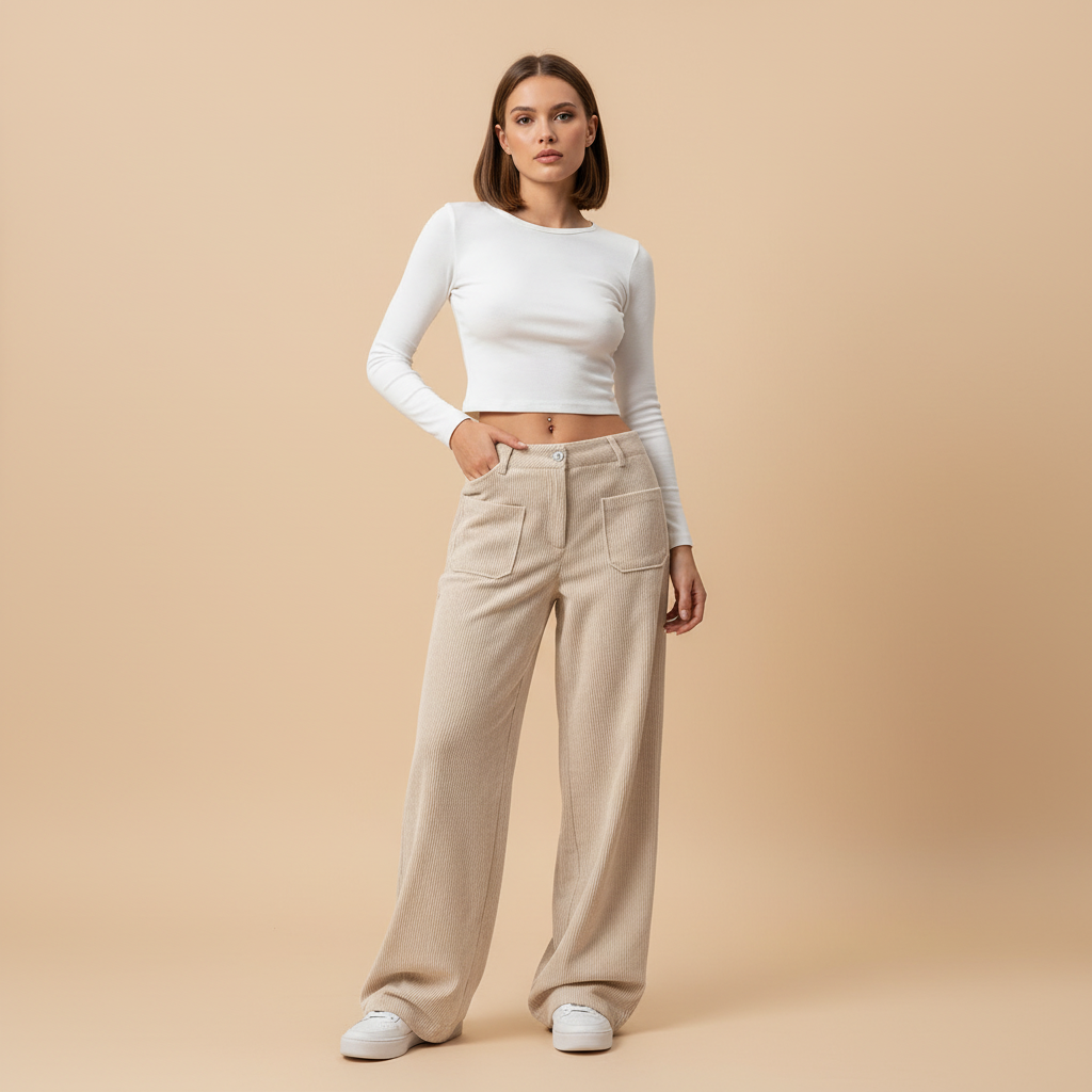 Wide Leg Casual Trousers for Women - Lightweight Cotton Blend - Perfect for Everyday Wear