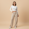 Wide Leg Casual Trousers for Women - Lightweight Cotton Blend - Perfect for Everyday Wear