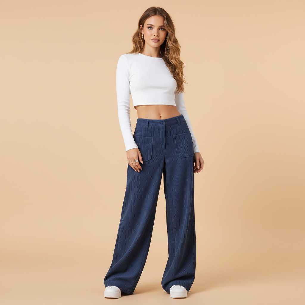 Wide Leg Casual Trousers for Women - Lightweight Cotton Blend - Perfect for Everyday Wear