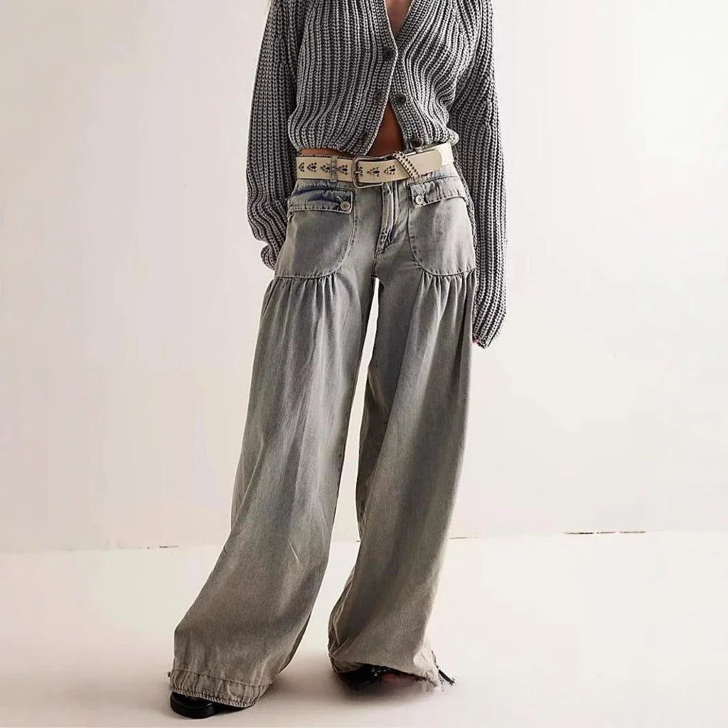 Wide-Leg Denim Jeans for Women - Comfortable Cotton Fabric - Casual Everyday Wear - Various Sizes Available