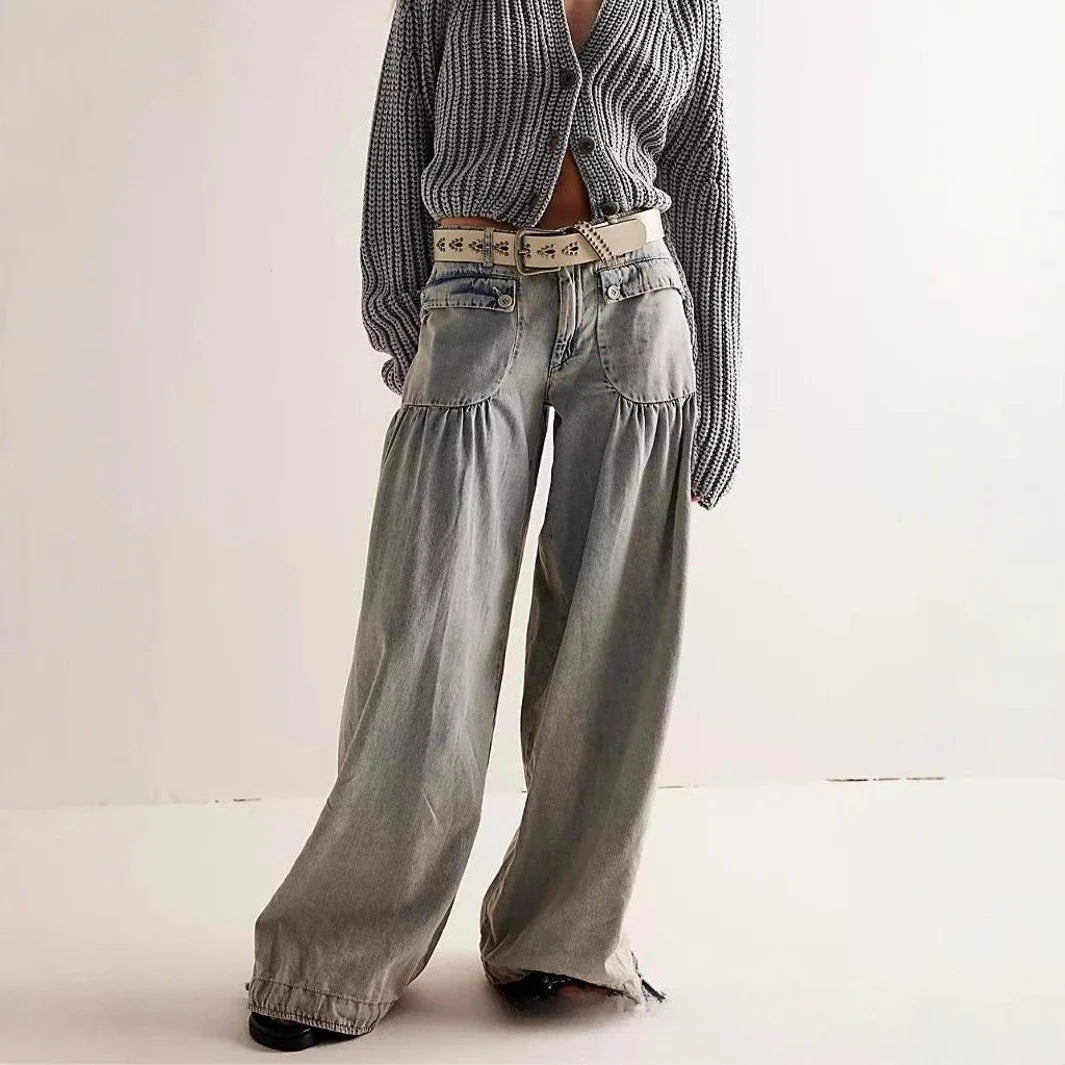 Wide-Leg Denim Jeans for Women - Comfortable Cotton Fabric - Casual Everyday Wear - Various Sizes Available