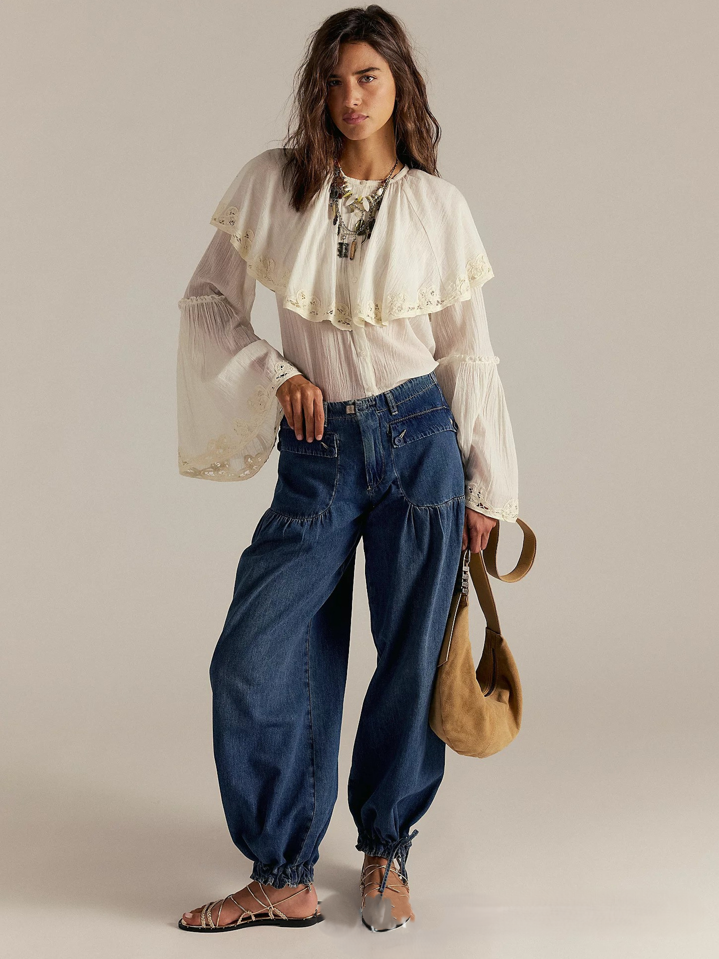 Wide-Leg Denim Jeans for Women - Comfortable Cotton Fabric - Casual Everyday Wear - Various Sizes Available