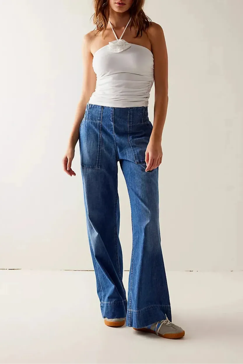 Wide-Leg Denim Jeans for Women | Comfortable Cotton Fabric | Casual Everyday Wear | Versatile Fashion Bottoms
