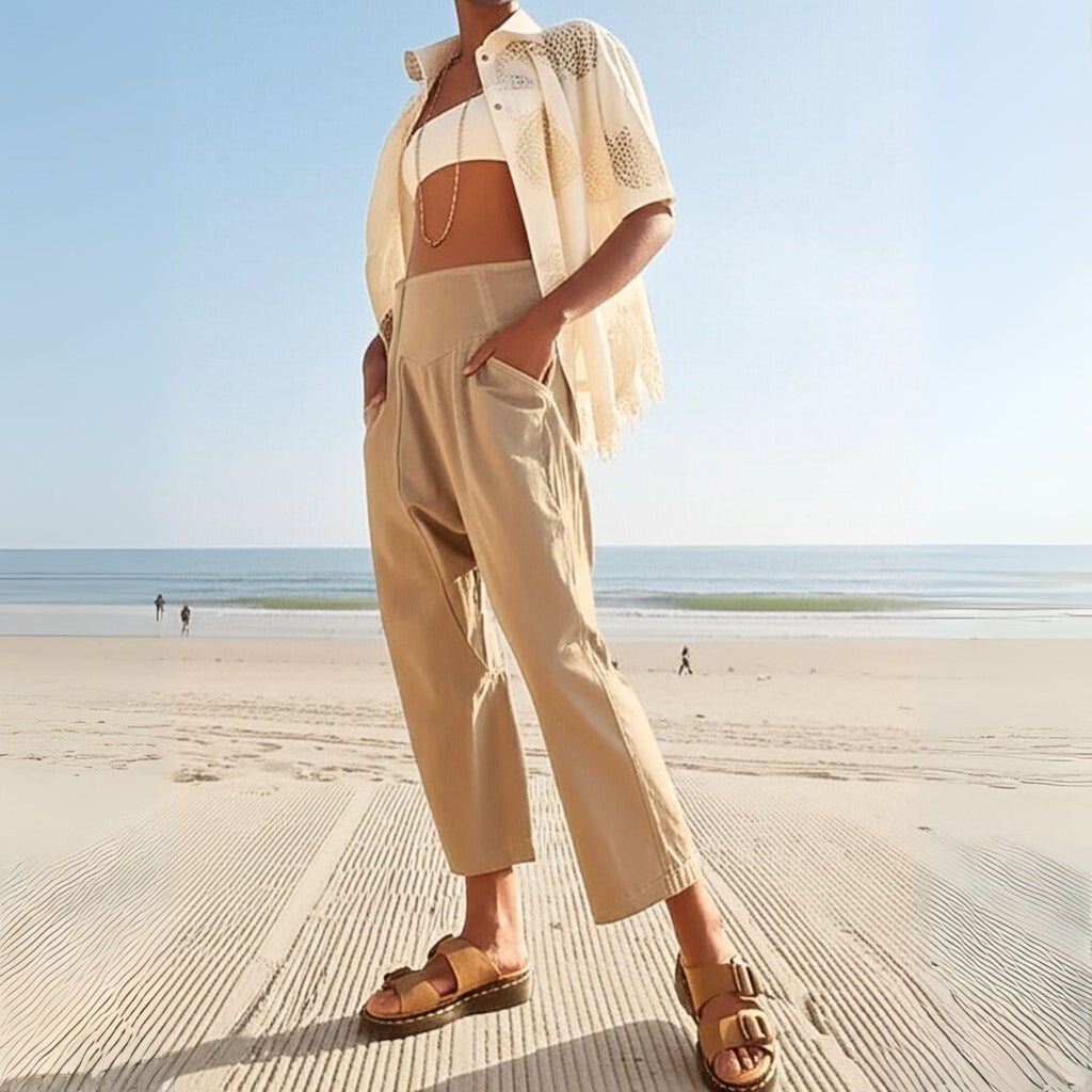 Wide Leg Pants for Women - Comfortable Cotton Blend - Casual Weekend Wear - Versatile Fashion Trousers