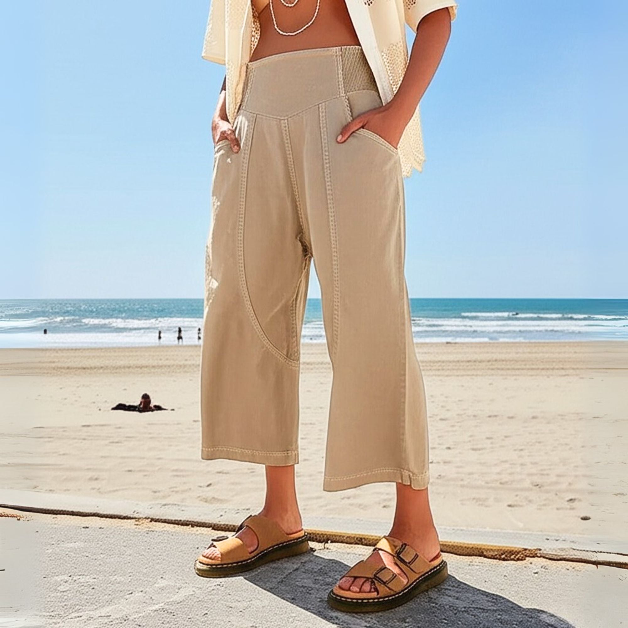 Wide Leg Pants for Women - Comfortable Cotton Blend - Casual Weekend Wear - Versatile Fashion Trousers