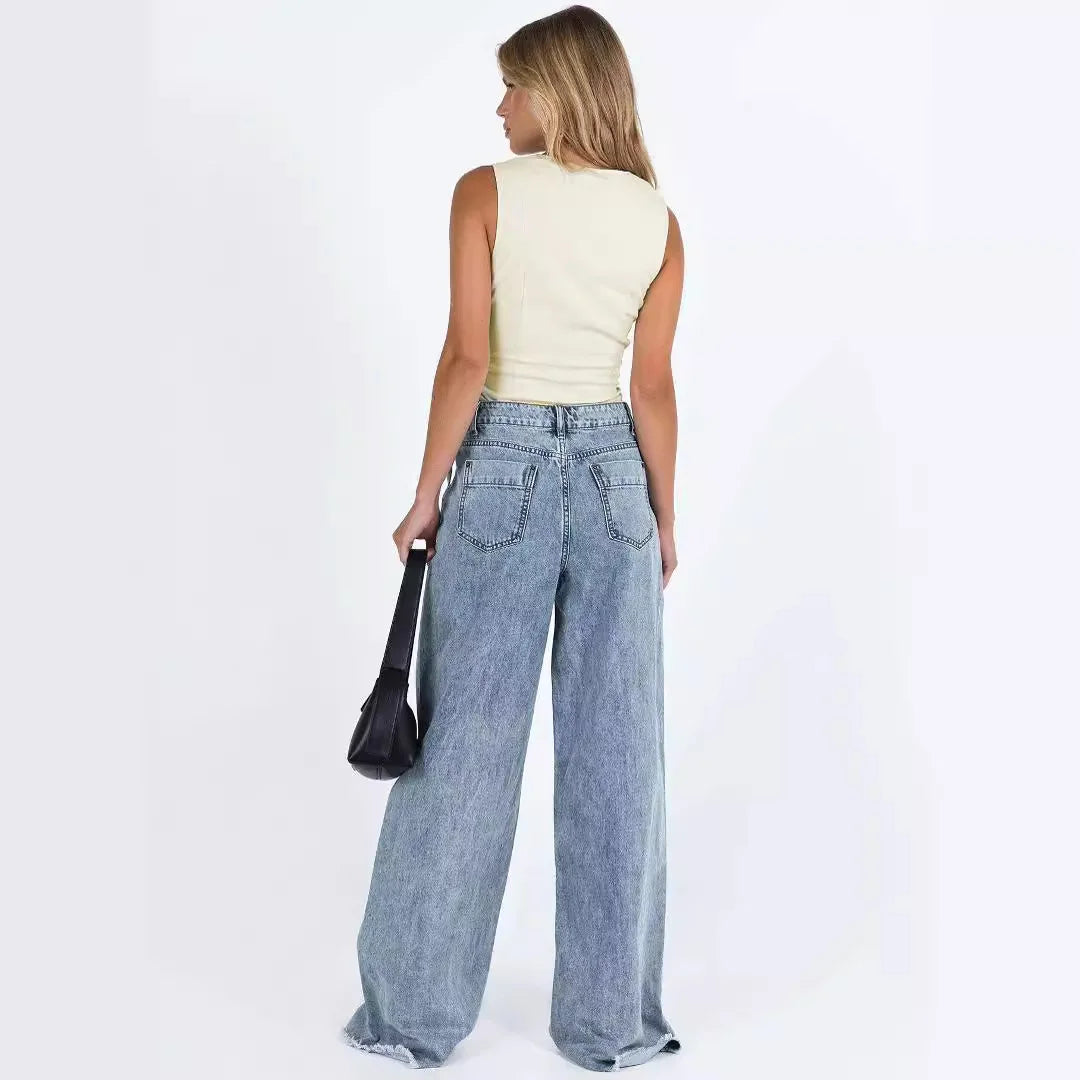 Wide-Leg Relaxed Jeans for Women - Comfortable Denim Trousers for Casual Wear - Versatile Everyday Style