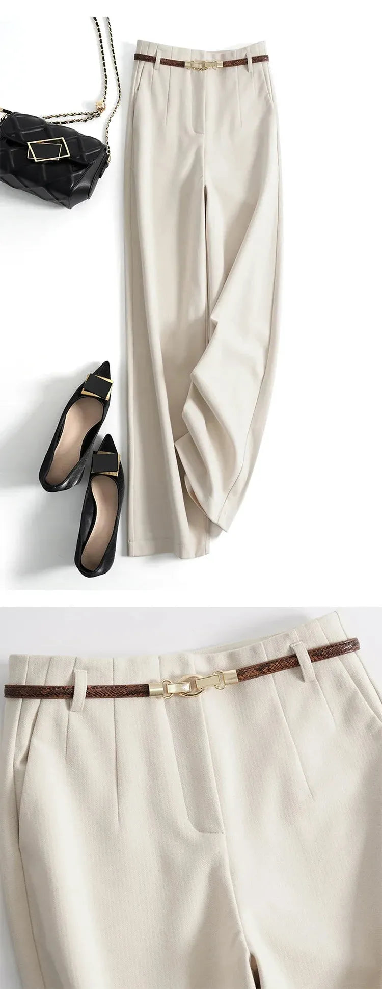 Wide Leg Wool Trousers for Women - Milano Style - Elegant Office or Casual Wear - Comfortable Fit