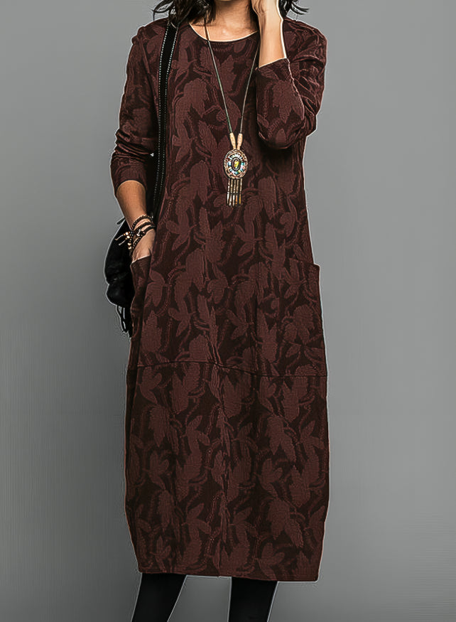 Women's A-Line Long Sleeve Winter Dress in Warm Fabric for Casual or Formal Wear