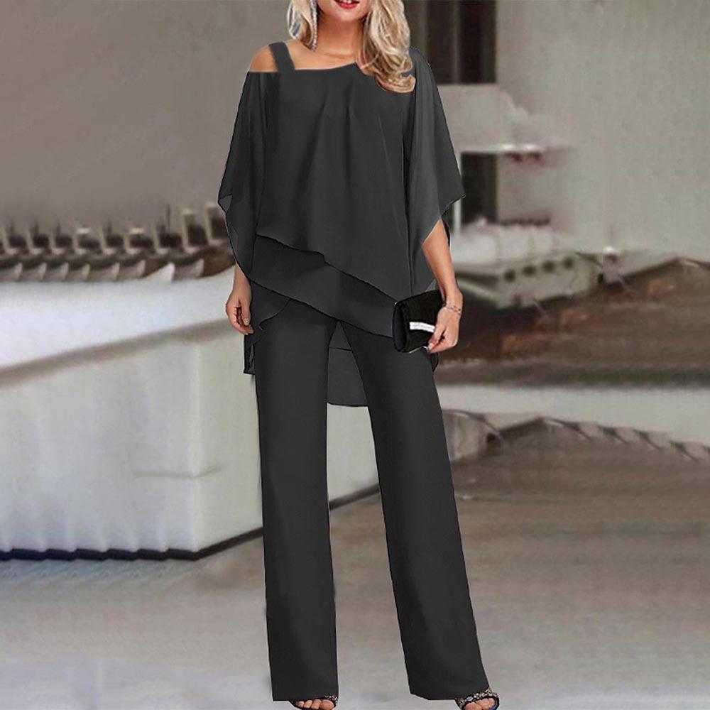 Women's Cold Shoulder Blouse and Pants Two-Piece Set - Casual Outfit for Summer Events and Everyday Wear