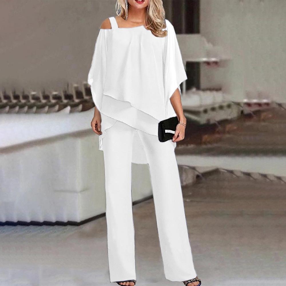 Women's Cold Shoulder Blouse and Pants Two-Piece Set - Casual Outfit for Summer Events and Everyday Wear