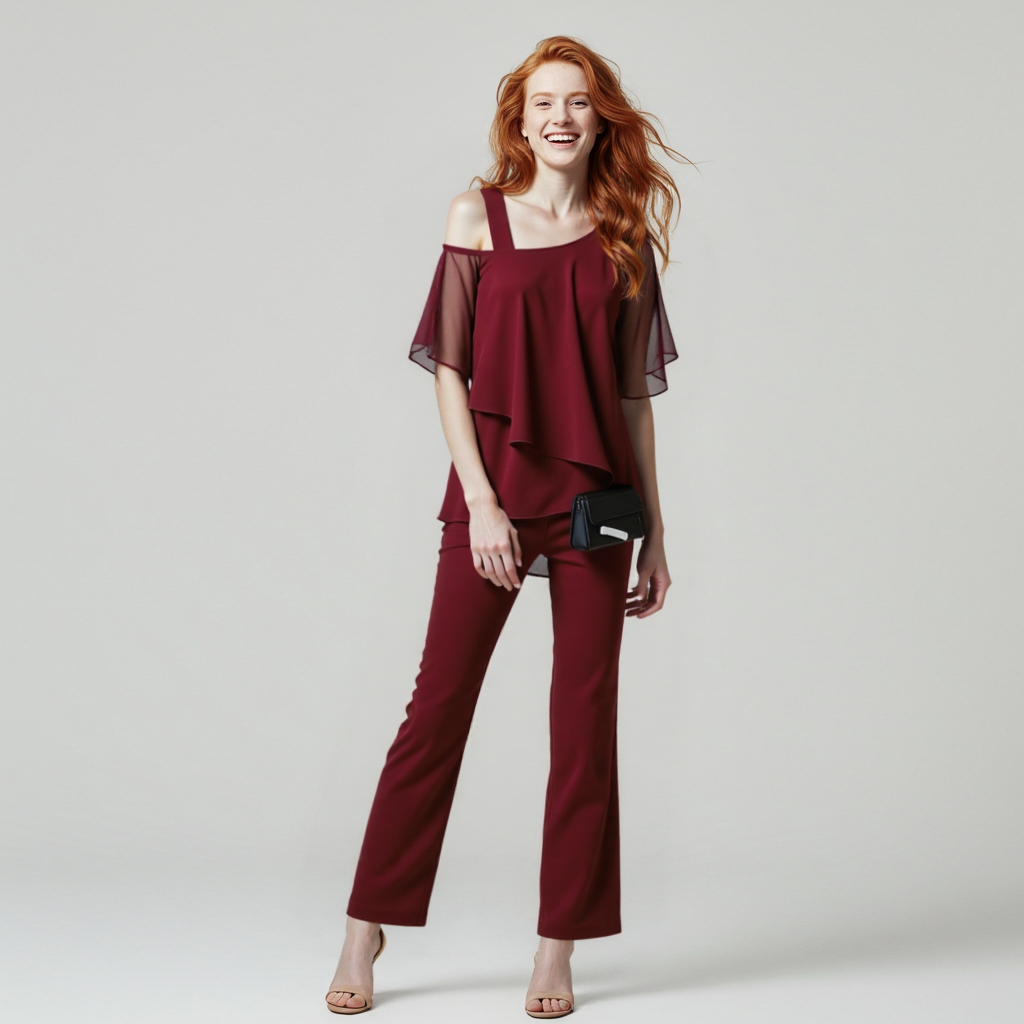 Women's Cold Shoulder Blouse and Pants Two-Piece Set - Casual Outfit for Summer Events and Everyday Wear