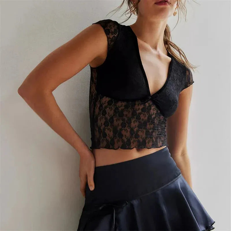 Women's Cotton Crop Top - Casual Short Sleeve Design for Everyday Wear