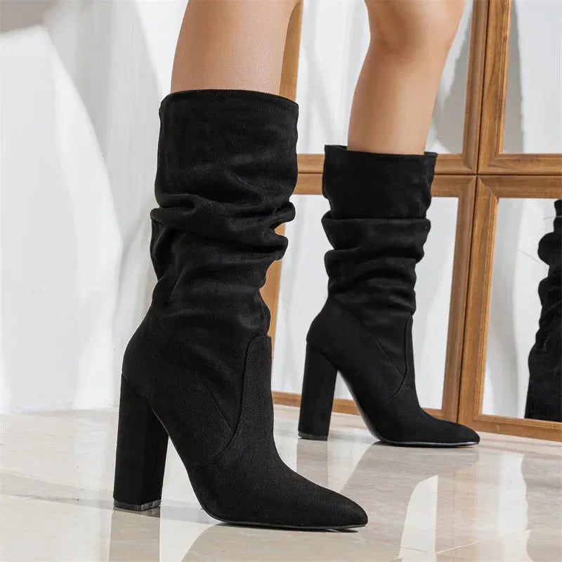 Women's Heel Boots - Stylish Faux Leather Madison Street Design for Casual and Dressy Occasions