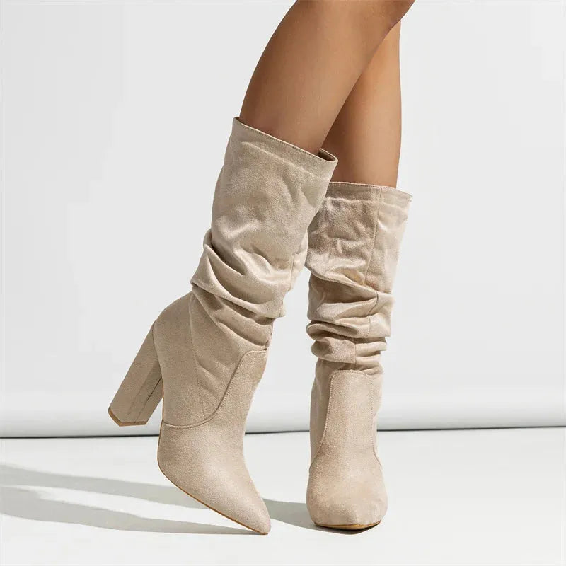 Women's Heel Boots - Stylish Faux Leather Madison Street Design for Casual and Dressy Occasions