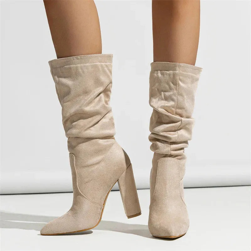 Women's Heel Boots - Stylish Faux Leather Madison Street Design for Casual and Dressy Occasions