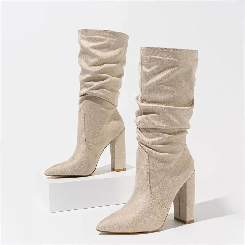 Women's Heel Boots - Stylish Faux Leather Madison Street Design for Casual and Dressy Occasions